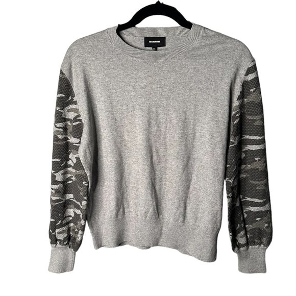 Monrow Sweaters - Monrow Gray Crew Neck Camo Contrast Cashmere Blend Sweater Sz XS